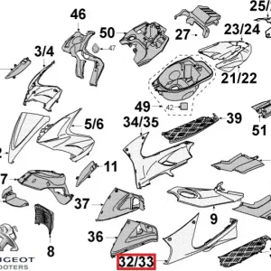 Carena laterala stanga podea originala Peugeot Jet Force 50-125cc (rosie)