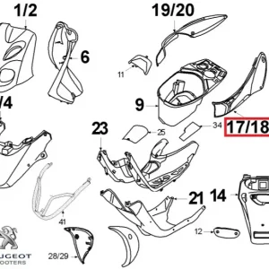 Carena laterala stanga spate originala Peugeot TKR – TKR2 – Trekker 2T 50-100cc (albastra)