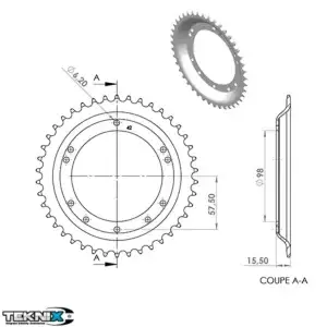 Pinion spate 42 dinti pas lant 415 moped Peugeot 103 Chrono - 103 MVL - 103 SP - 104 - Vogue VS2 - Vogue VSM 2T AC 50cc