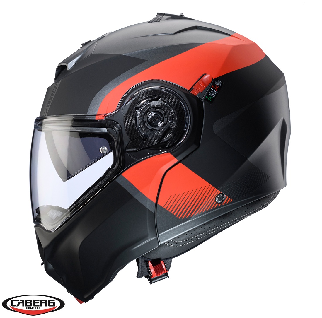 Casca modulabila (flip-up) Caberg model Duke Evo SV Indy L2 gun metal (titanium)/rosu fluor/negru mat Pinlock ready – lentila Pinlock inclusa XL (61/62cm) - imagine 2