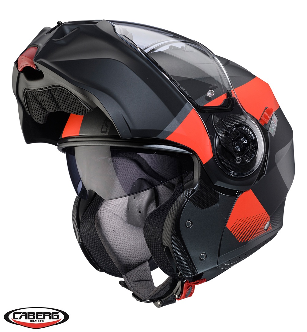 Casca modulabila (flip-up) Caberg model Duke Evo SV Indy L2 gun metal (titanium)/rosu fluor/negru mat Pinlock ready – lentila Pinlock inclusa XL (61/62cm) - imagine 3