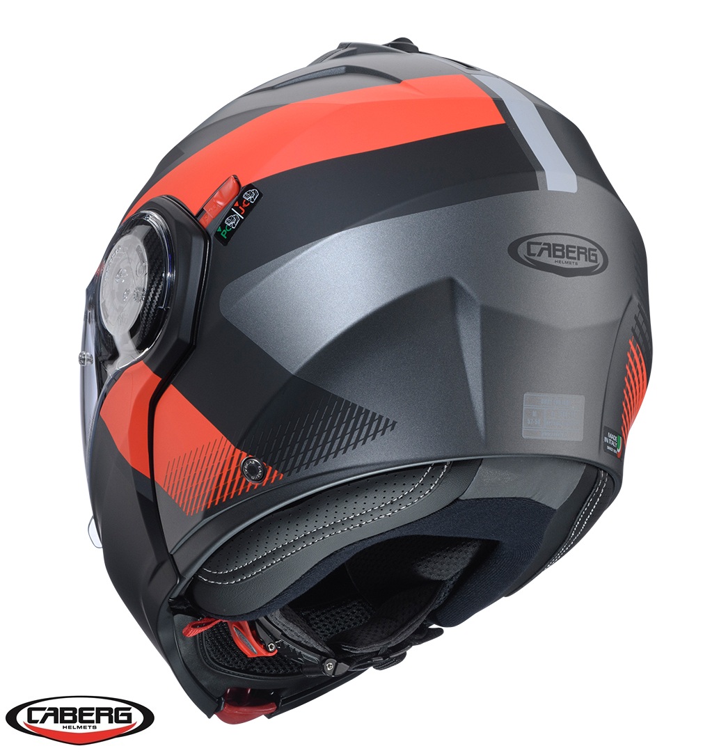 Casca modulabila (flip-up) Caberg model Duke Evo SV Indy L2 gun metal (titanium)/rosu fluor/negru mat Pinlock ready – lentila Pinlock inclusa XL (61/62cm) - imagine 4