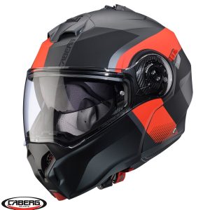 Casca modulabila (flip-up) Caberg model Duke Evo SV Indy L2 gun metal (titanium)/rosu fluor/negru mat Pinlock ready – lentila Pinlock inclusa XS (53/54cm)