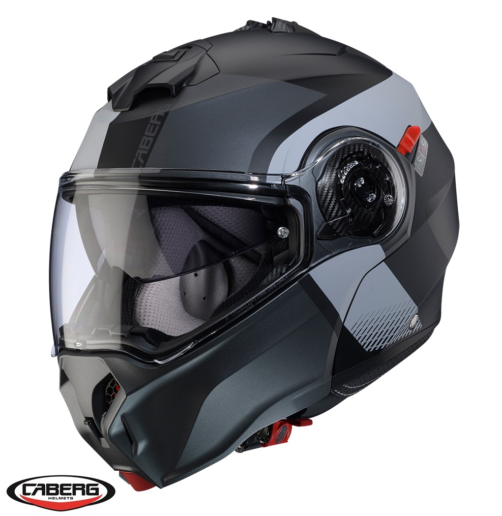 Casca modulabila (flip-up) Caberg model Duke Evo SV Indy P7 SV negru/gun metal (titanium)/gri mat Pinlock ready – lentila Pinlock inclusa S (55/56cm)