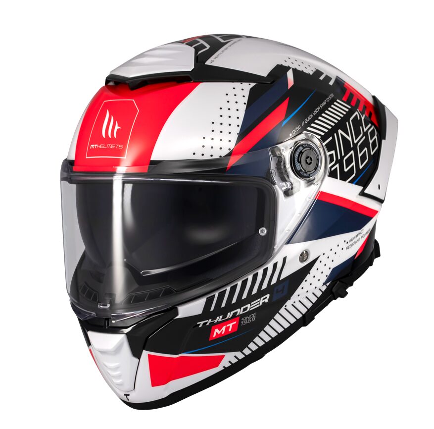 Casca integrala pentru scuter - motocicleta MT Thunder 4 SV Luminence A7 alb/rosu/albastru lucios (ochelari soare integrati) – tip viziera: MT-V-28B XS (53/54cm)