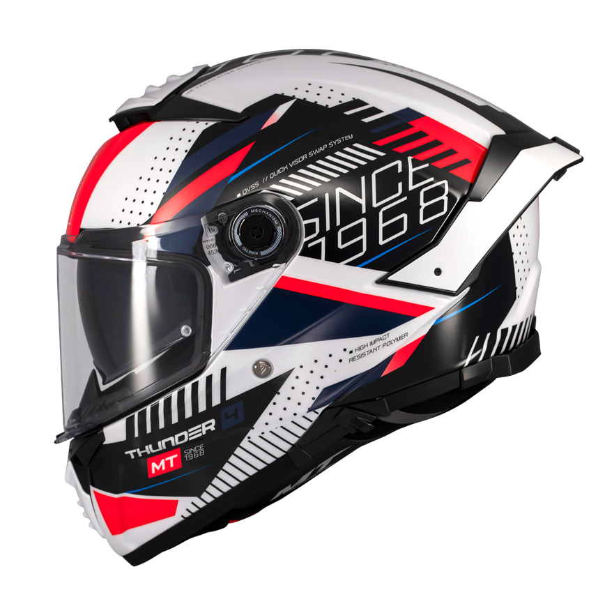 Casca integrala pentru scuter - motocicleta MT Thunder 4 SV Luminence A7 alb/rosu/albastru lucios (ochelari soare integrati) – tip viziera: MT-V-28B XS (53/54cm)