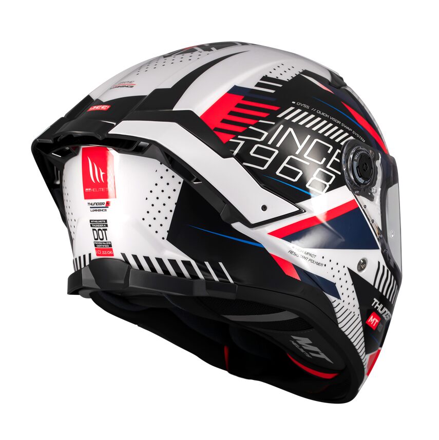Casca integrala pentru scuter - motocicleta MT Thunder 4 SV Luminence A7 alb/rosu/albastru lucios (ochelari soare integrati) – tip viziera: MT-V-28B XS (53/54cm)