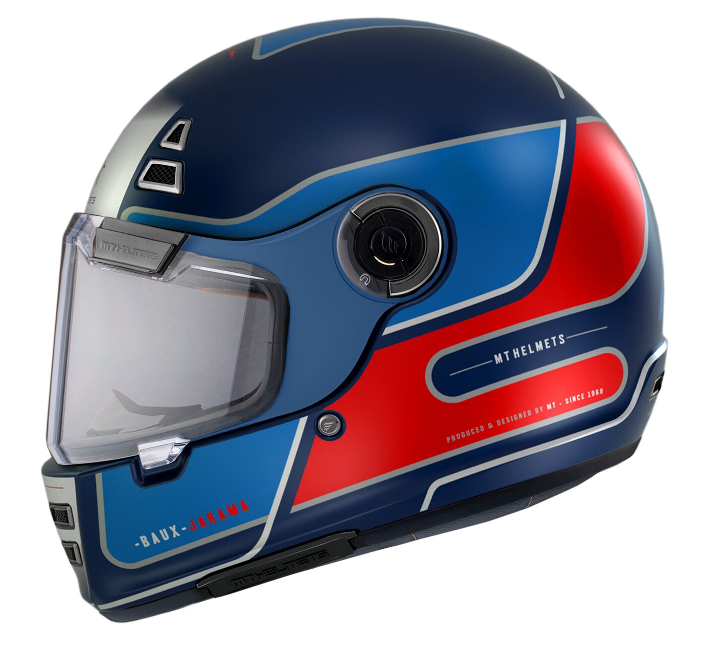 Casca integrala pentru scuter - motocicleta MT Jarama Baux D7 albastru mat – model Retro – Cafe Racer XXL (63/64cm)