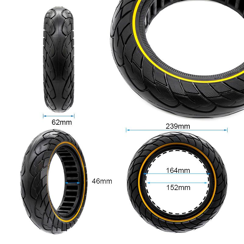 Cauciuc solid 10×2.5-6.1/B44, pentru trotineta electrică Nedong, compatibil jante 44 mm, negru cu linie galbenă | Motorevolution