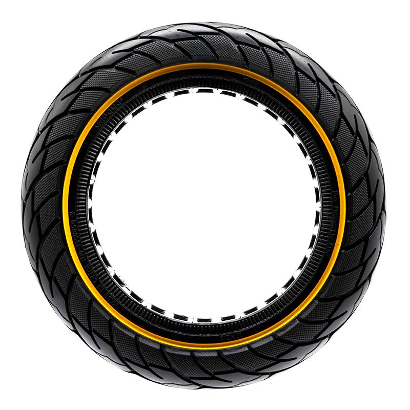 Cauciuc solid 10×2.5-6.1/B44, pentru trotineta electrică Nedong, compatibil jante 44 mm, negru cu linie galbenă | Motorevolution