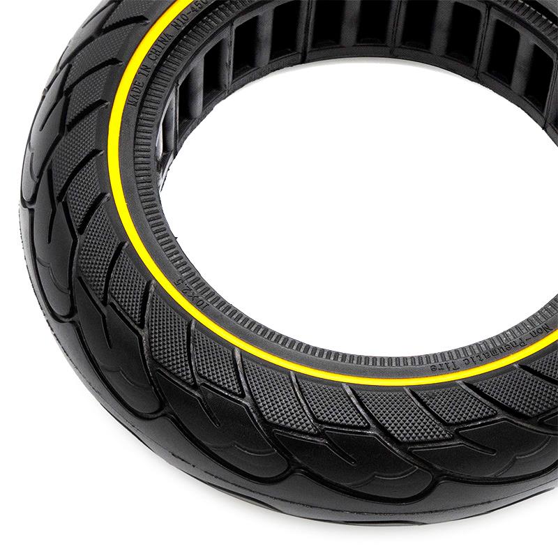 Cauciuc solid 10×2.5-6.1/B44, pentru trotineta electrică Nedong, compatibil jante 44 mm, negru cu linie galbenă | Motorevolution