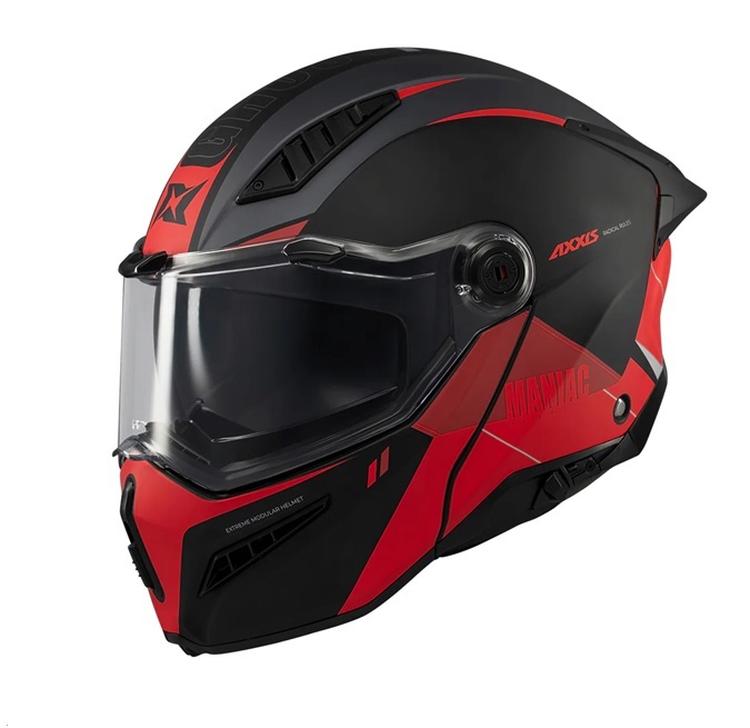 Casca modulabila (flip-up) Axxis GhostFighter SV Maniac B5 negru/rosu mat (ochelari soare integrati) Pinlock Ready – tip viziera: MT-V-36 M (57/58cm)