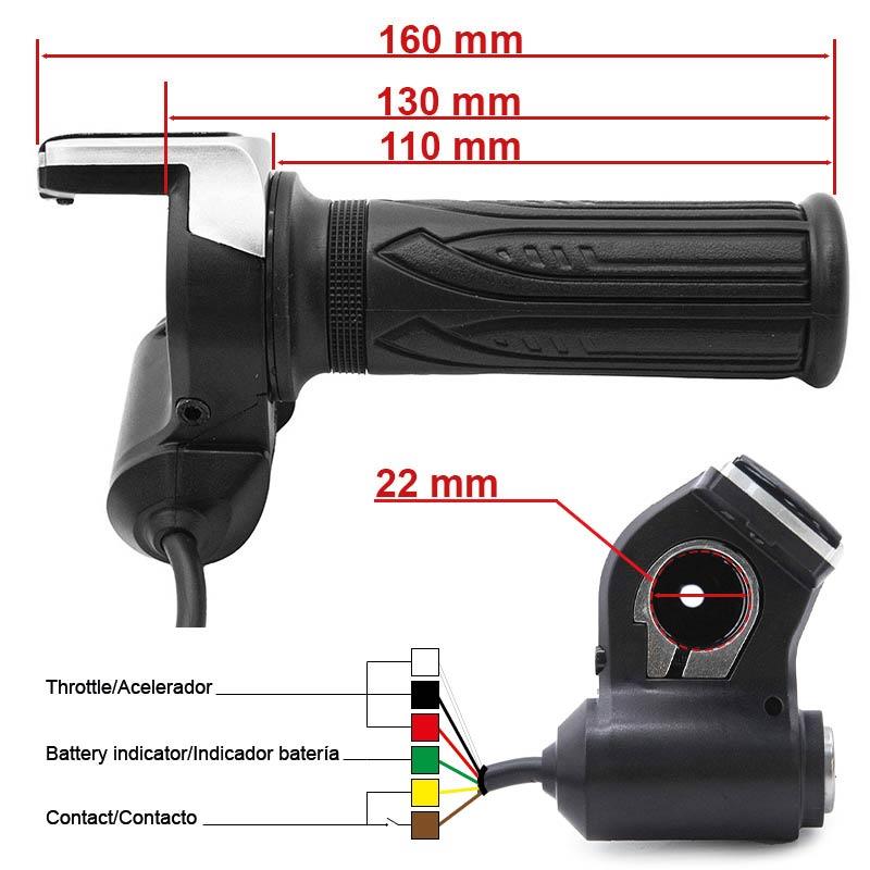 Maner de accelerație cu indicator de baterie (36 V) și conector SM cu cheie