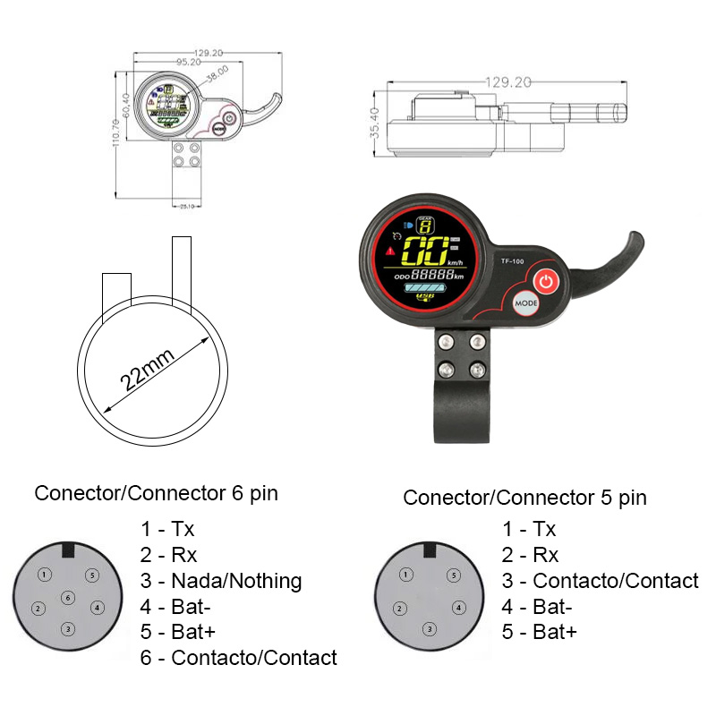 Display bord trotineta electrica Kaabo, Kugoo, SkateFlash TF-100 6 pini