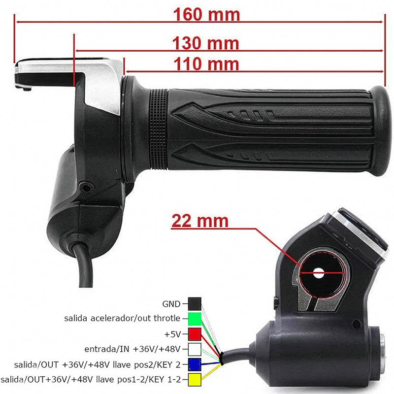 Maner de accelerație cu indicator de baterie (36 V) și conector SM cu cheie
