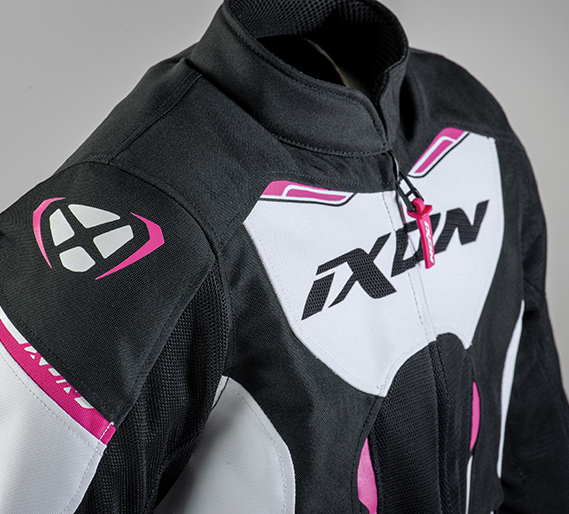 Geaca (jacheta) motociclete copii Racing/Roadster Ixon vara model Striker AIR KID culoare: negru/alb/fuchsia (roz), 10 ani