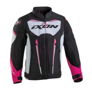 Geaca (jacheta) motociclete copii Racing/Roadster Ixon vara model Striker AIR KID culoare: negru/alb/fuchsia (roz), 12 ani