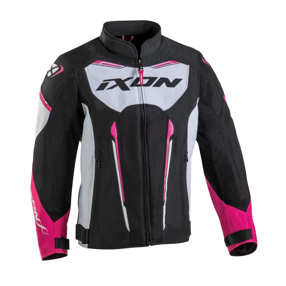 Geaca (jacheta) motociclete copii Racing/Roadster Ixon vara model Striker AIR KID culoare: negru/alb/fuchsia (roz), 10 ani