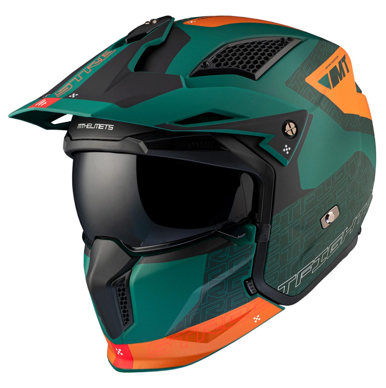 Casca MT Streetfighter SV S Totem C6 verde mat (ochelari soare integrati) - masca (protectie) barbie si cozoroc detasabile - omologare noua ECE 22.06 - Verde mat, M (57/58cm)