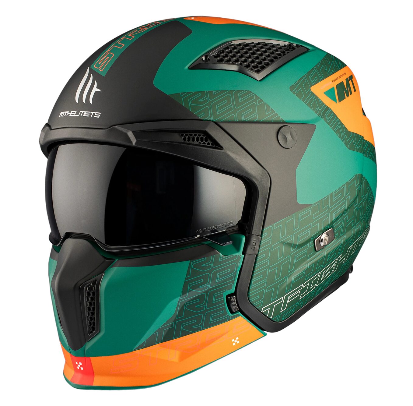 Casca MT Streetfighter SV S Totem C6 verde mat (ochelari soare integrati) - masca (protectie) barbie si cozoroc detasabile - omologare noua ECE 22.06 - Verde mat, M (57/58cm)