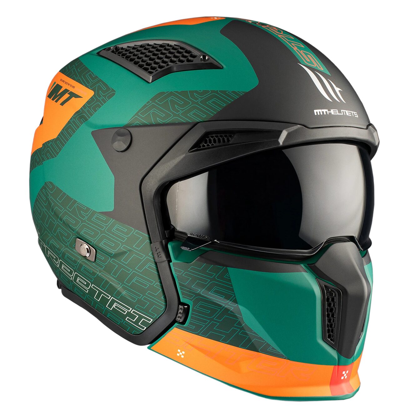 Casca MT Streetfighter SV S Totem C6 verde mat (ochelari soare integrati) - masca (protectie) barbie si cozoroc detasabile - omologare noua ECE 22.06 - Verde mat, M (57/58cm)