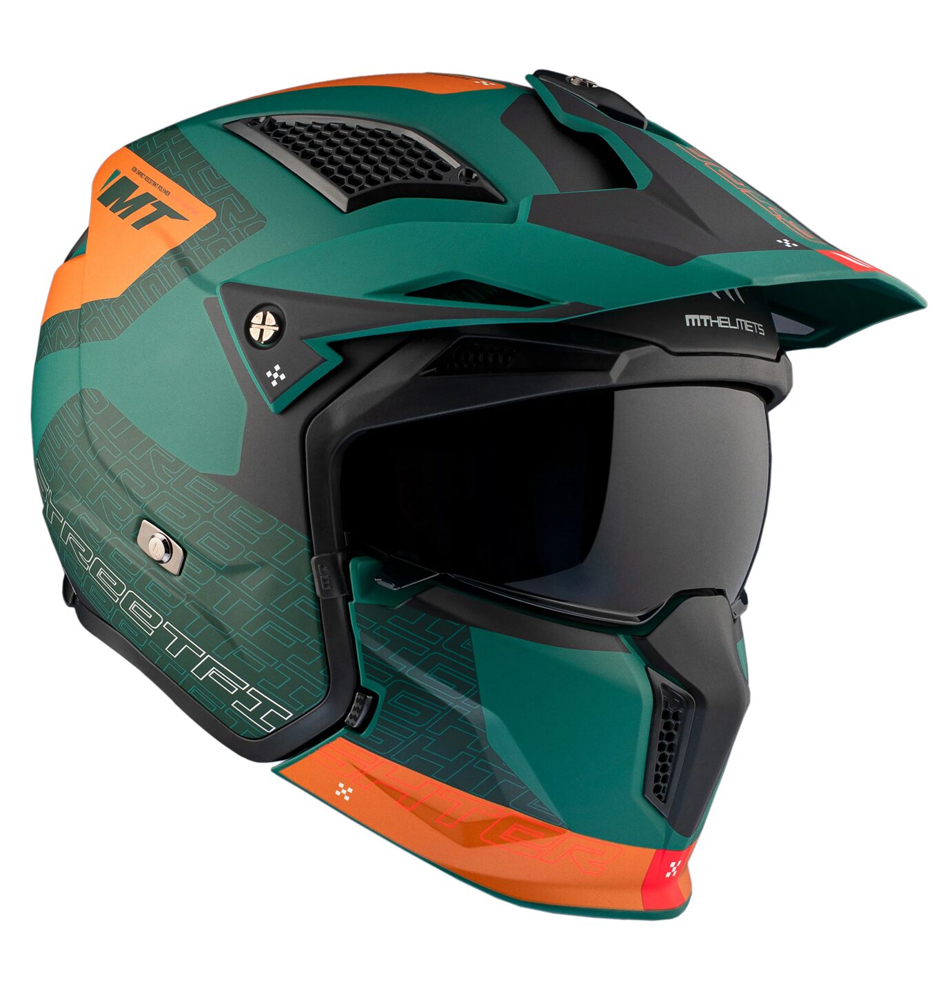 Casca MT Streetfighter SV S Totem C6 verde mat (ochelari soare integrati) - masca (protectie) barbie si cozoroc detasabile - omologare noua ECE 22.06 - Verde mat, M (57/58cm)