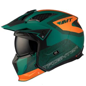 Casca MT Streetfighter SV S Totem C6 verde mat (ochelari soare integrati) - masca (protectie) barbie si cozoroc detasabile - omologare noua ECE 22.06 - Verde mat, M (57/58cm)
