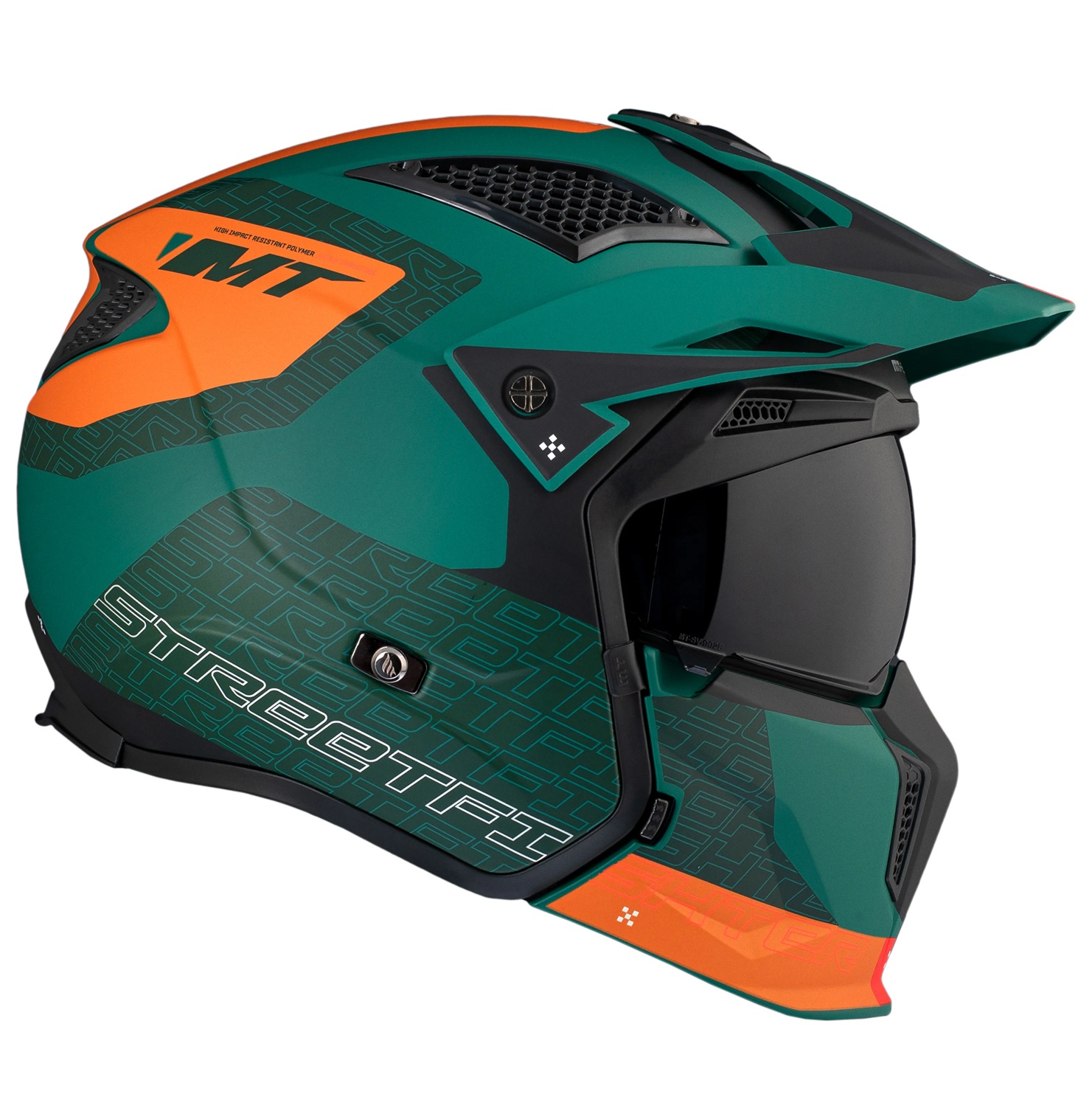 Casca MT Streetfighter SV S Totem C6 verde mat (ochelari soare integrati) - masca (protectie) barbie si cozoroc detasabile - omologare noua ECE 22.06 - Verde mat, M (57/58cm)