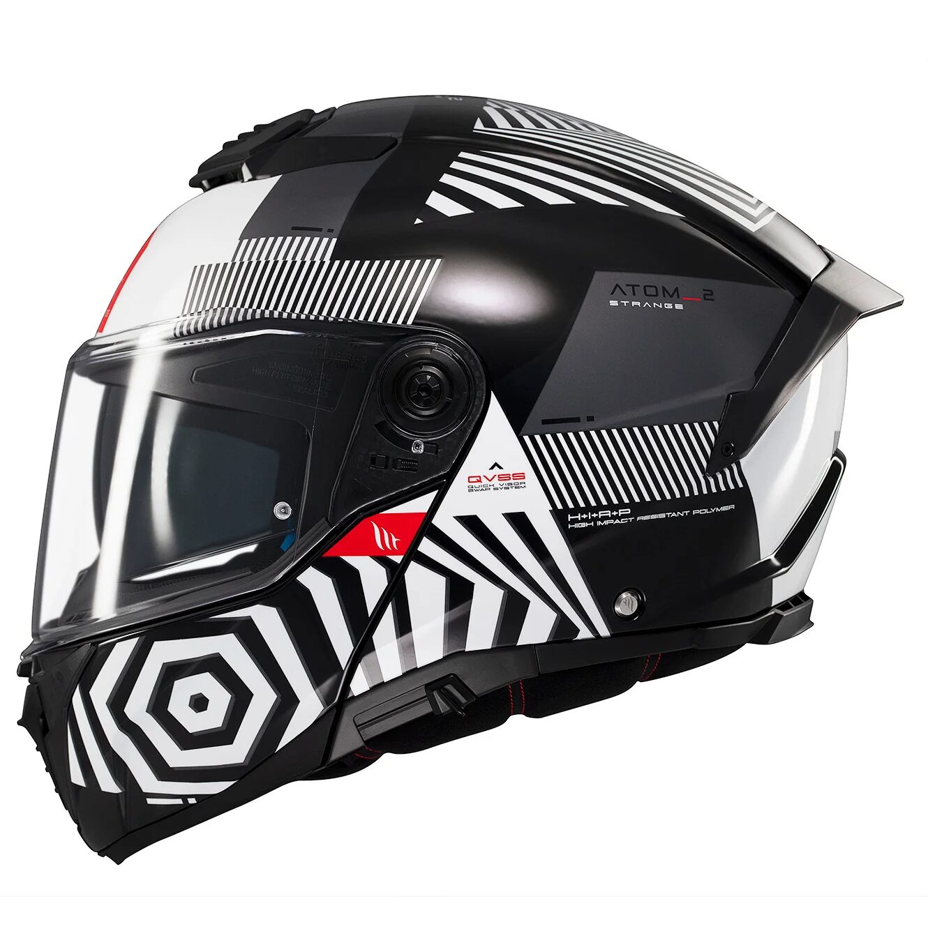 Casca modulabila MT Atom 2 SV Strange B2 negru/alb lucios (ochelari soare integrati) Pinlock Ready - tip viziera: MT-V-35, M (57/58cm)