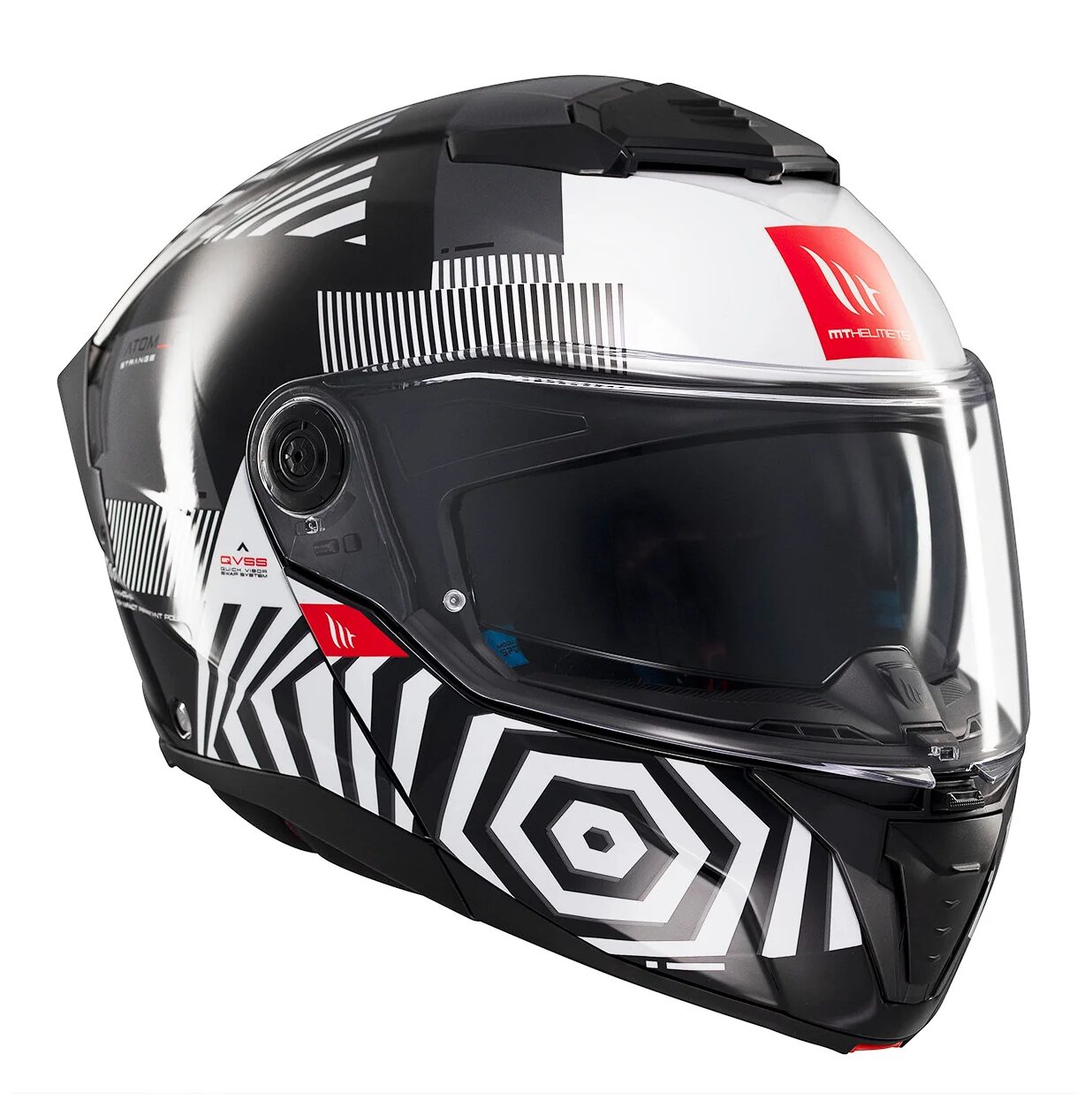 Casca modulabila MT Atom 2 SV Strange B2 negru/alb lucios (ochelari soare integrati) Pinlock Ready - tip viziera: MT-V-35, L (59/60cm)