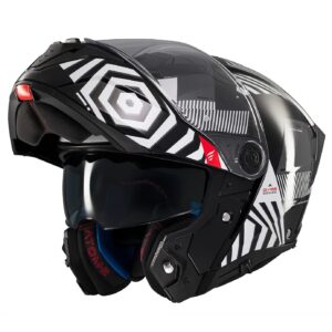 Casca modulabila MT Atom 2 SV Strange B2 negru/alb lucios (ochelari soare integrati) Pinlock Ready - tip viziera: MT-V-35, XS (53/54cm)
