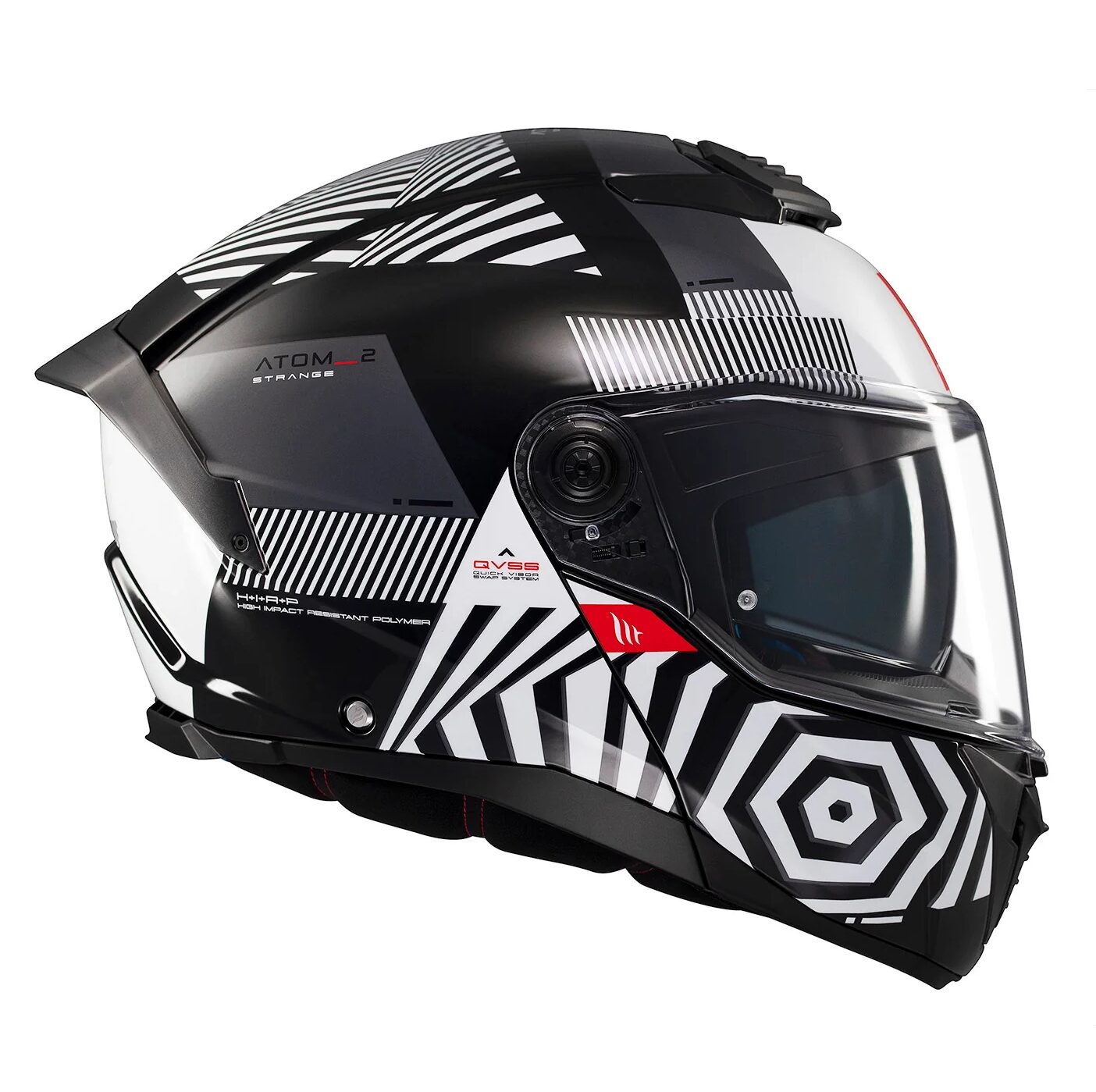 Casca modulabila MT Atom 2 SV Strange B2 negru/alb lucios (ochelari soare integrati) Pinlock Ready - tip viziera: MT-V-35, L (59/60cm)