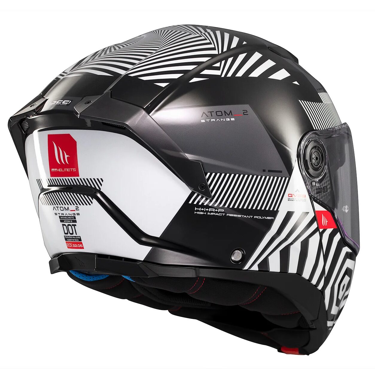 Casca modulabila MT Atom 2 SV Strange B2 negru/alb lucios (ochelari soare integrati) Pinlock Ready - tip viziera: MT-V-35, M (57/58cm)