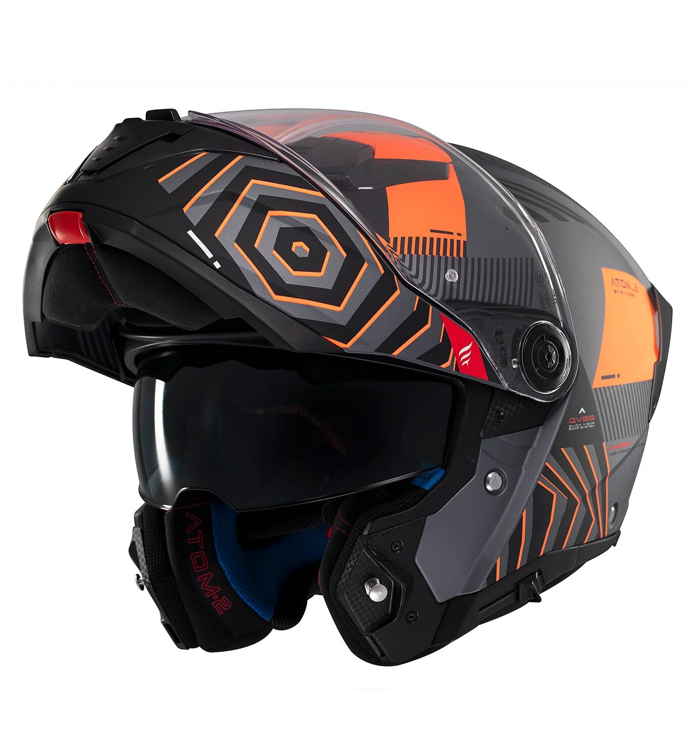 Casca modulabila MT Atom 2 SV Strange C4 gri/portocaliu mat (ochelari soare integrati) Pinlock Ready - tip viziera: MT-V-35, S (55/56cm)