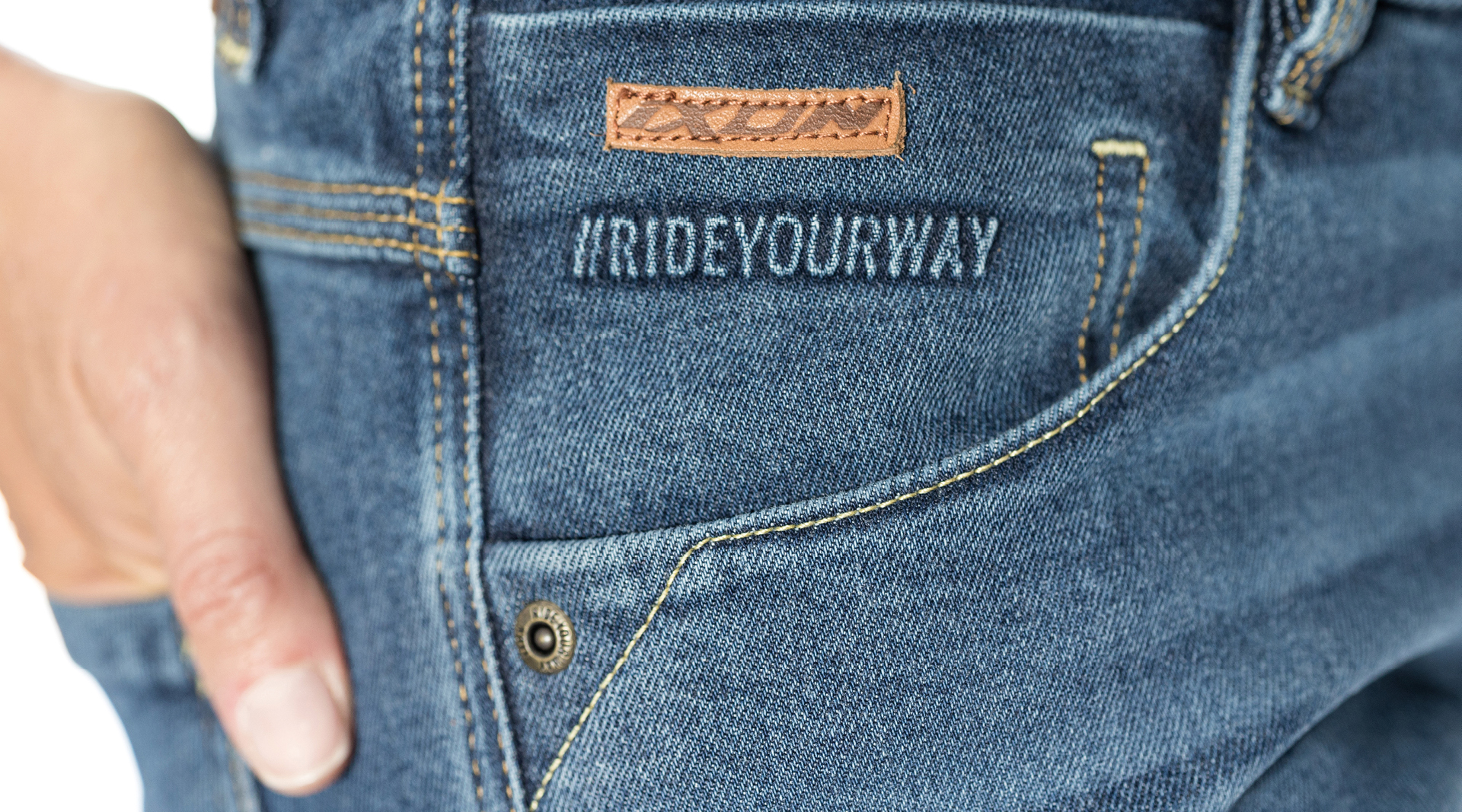 Blugi (jeans) moto femei Ixon model Billie LS culoare: albastru (stonewash) (Cordura® Denim) - Slim Fit - clasa AA - Albastru, US27