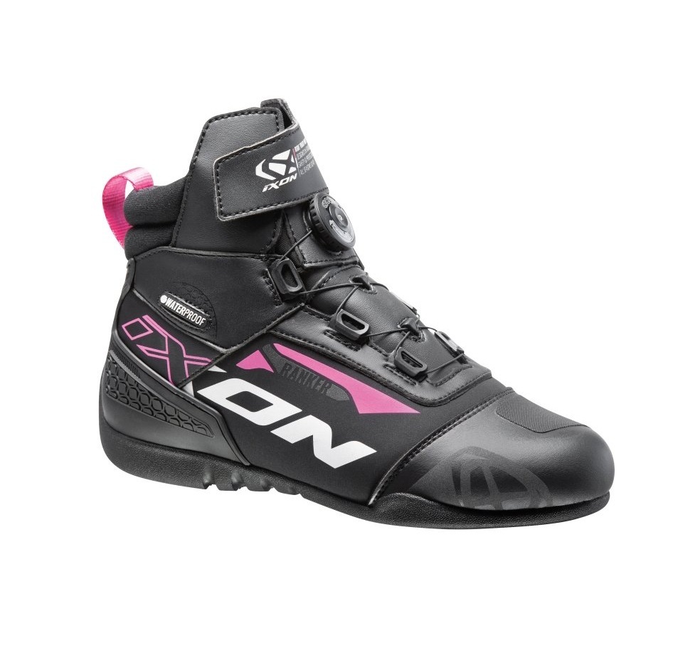 Ghete moto Roadster femei All season Ixon model Ranker WP LS culoare: negru/alb/fuchsia (roz) (100% waterproof), 40