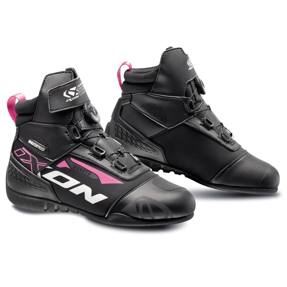 Ghete moto Roadster femei All season Ixon model Ranker WP LS culoare: negru/alb/fuchsia (roz) (100% waterproof), 40
