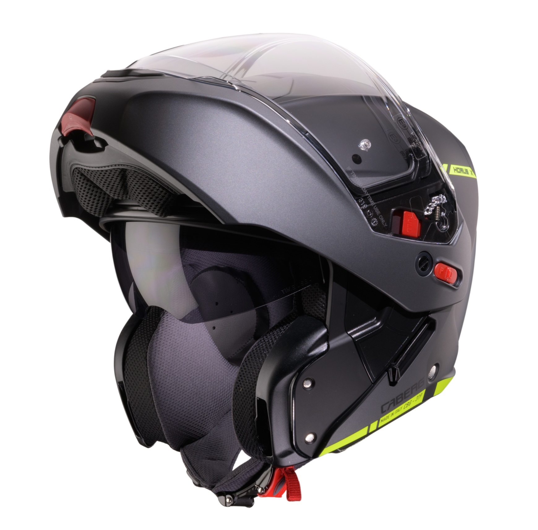 Casca modulabila (flip-up) Caberg model Horus X Ray L6 negru/gri/galben fluor mat Pinlock ready - lentila Pinlock inclusa, M (57/58cm)