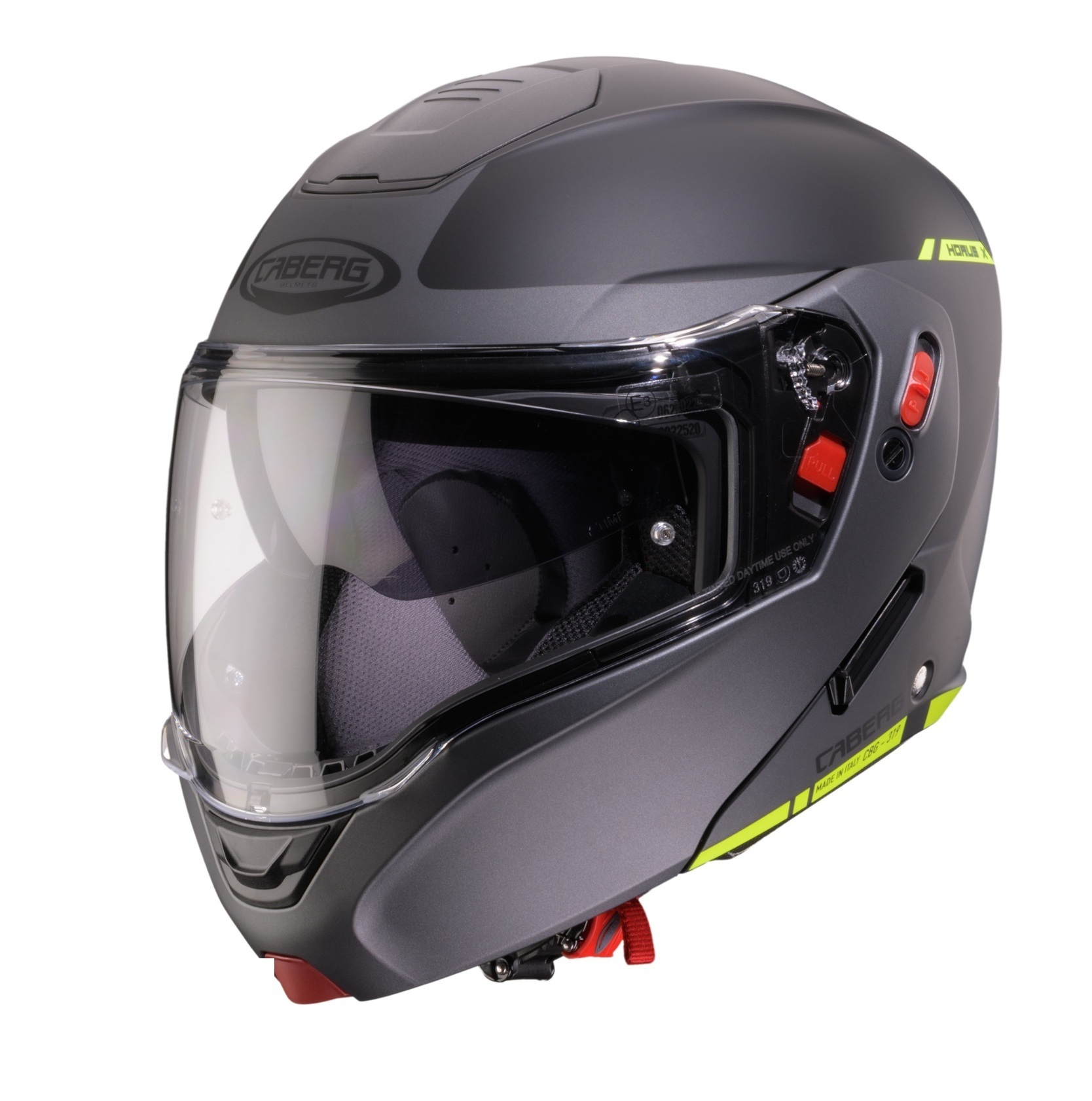Casca modulabila (flip-up) Caberg model Horus X Ray L6 negru/gri/galben fluor mat Pinlock ready - lentila Pinlock inclusa, M (57/58cm)