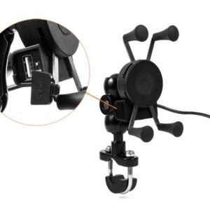 Suport telefon cu incarcator USB 4 RIDE (na kierownicę 19-30mm, culoare negru, Metal, 5V, 2A)