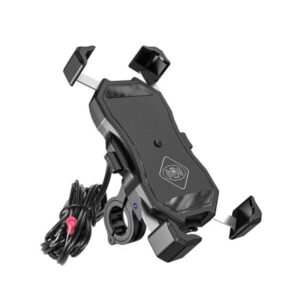 Suport telefon cu incarcator wireless R13W usb qc 4 RIDE (pe volan 22-32mm, culoare negru)
