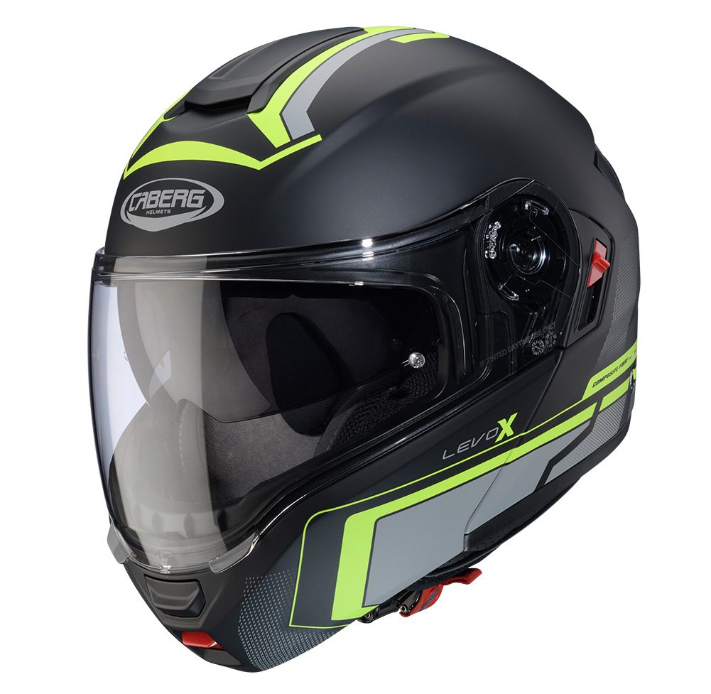 Casca modulabila (flip-up) Caberg model Levo X Elite L6 negru/gri/galben fluor mat Pinlock ready – lentila Pinlock inclusa (fibra de sticla) M (57/58cm)
