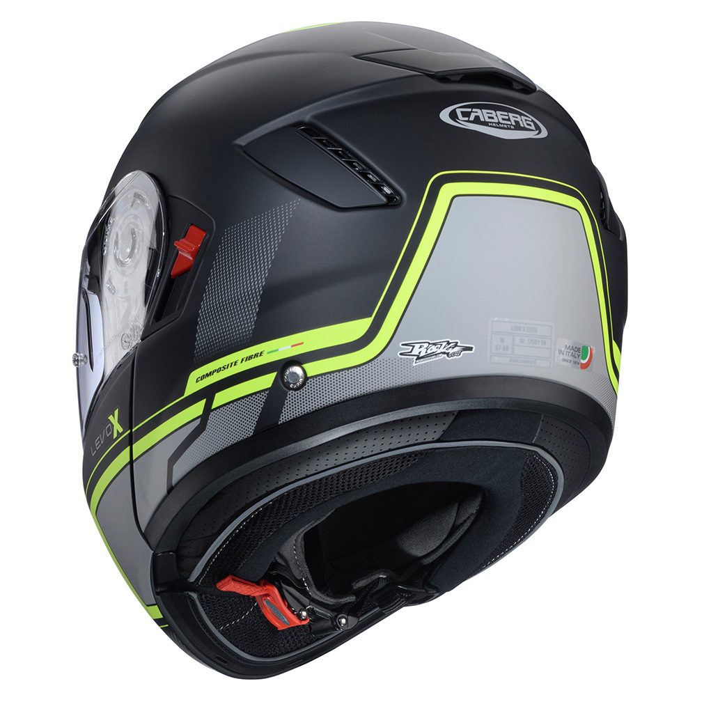 Casca modulabila (flip-up) Caberg model Levo X Elite L6 negru/gri/galben fluor mat Pinlock ready – lentila Pinlock inclusa (fibra de sticla) M (57/58cm)
