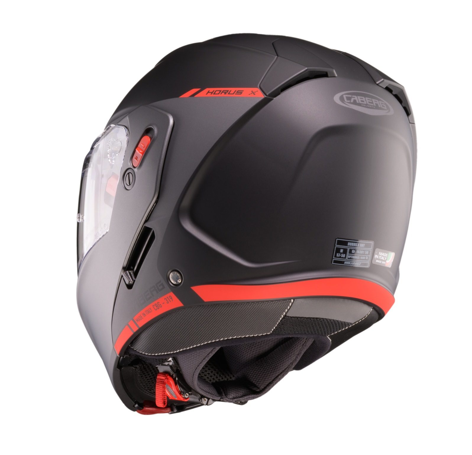 Casca modulabila (flip-up) Caberg model Horus X Ray L7 negru/gri/rosu fluor mat Pinlock ready – lentila Pinlock inclusa L (59/60cm)