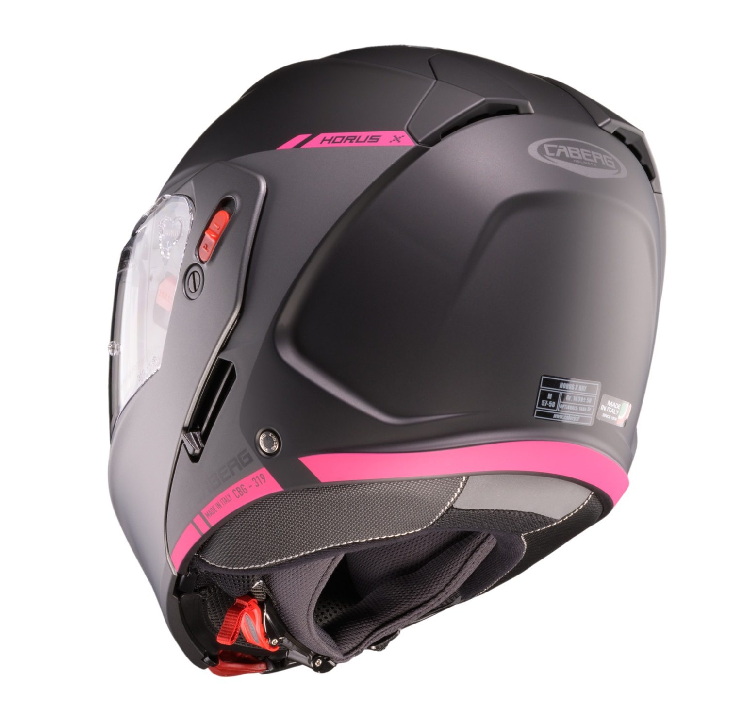 Casca modulabila (flip-up) Caberg model Horus X Ray L9 negru/gri/fuchsia (roz) mat Pinlock ready – lentila Pinlock inclusa XS (53/54cm)