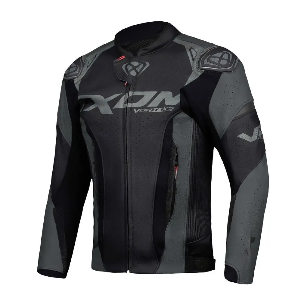 Geaca (jacheta) motociclete barbati piele Racing Ixon vara model Vortex 3 MS culoare: negru