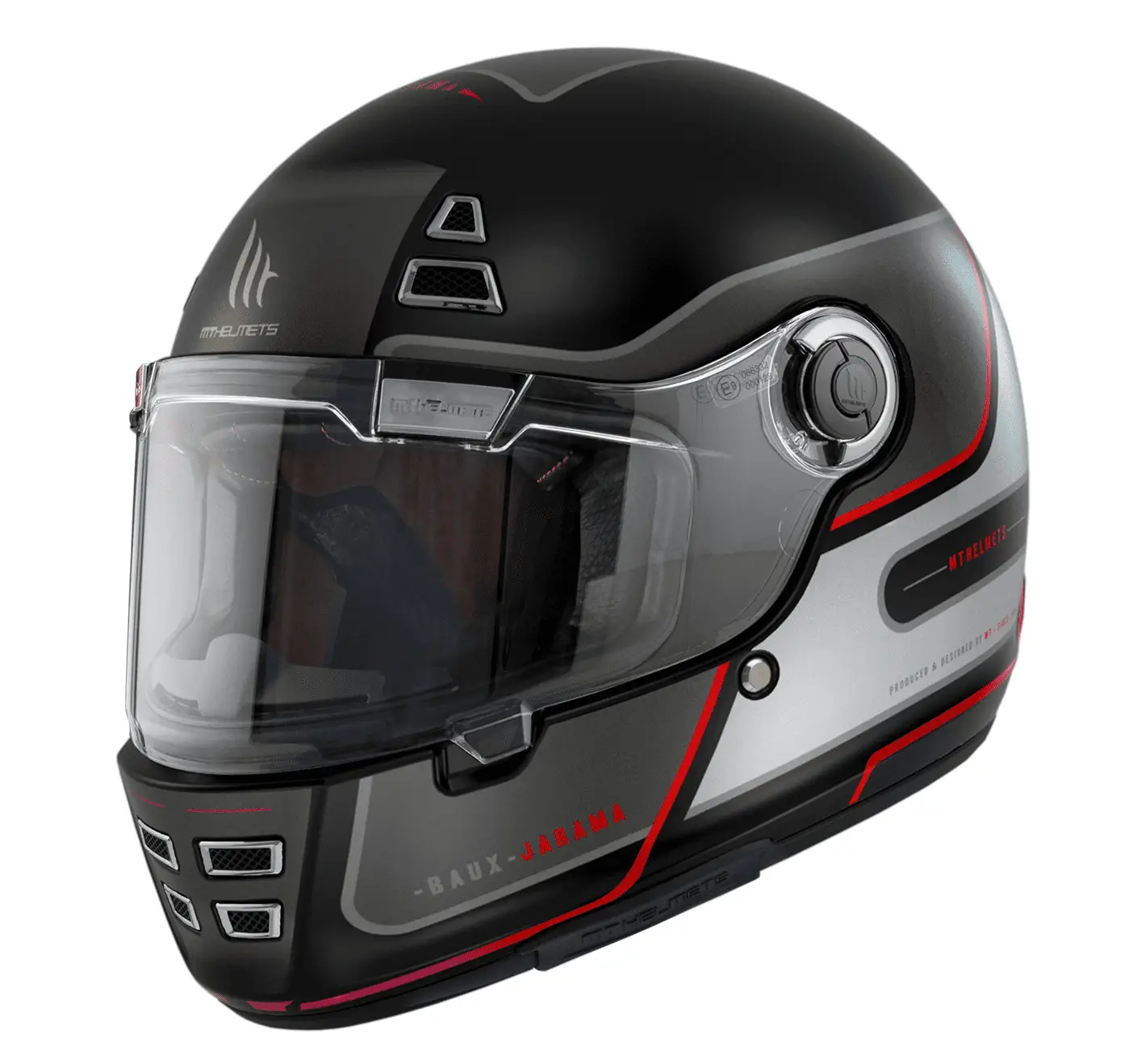 Casca integrala MT Jarama Baux E15 rosu fluor mat – model Retro – Cafe Racer Rosu mat XS (53/54cm)