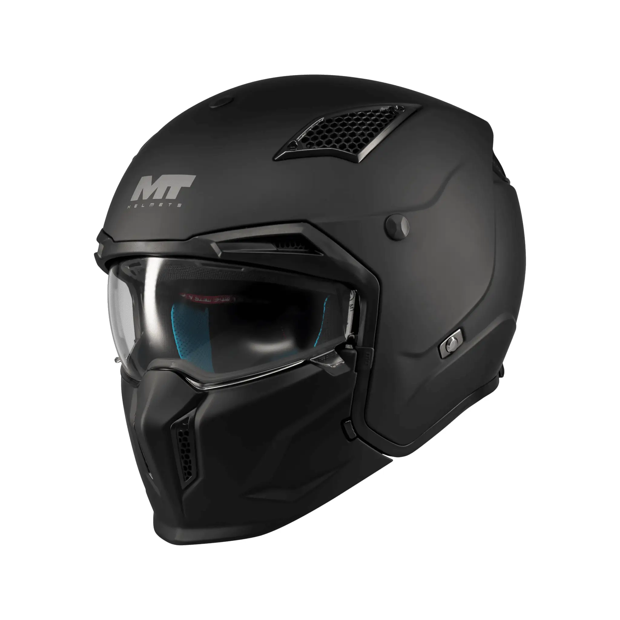 Casca MT Streetfighter SV S Pure A1 negru mat (ochelari soare integrati) – masca (protectie) barbie si cozoroc detasabile – omologare noua ECE 22.06 XL (61/62cm)