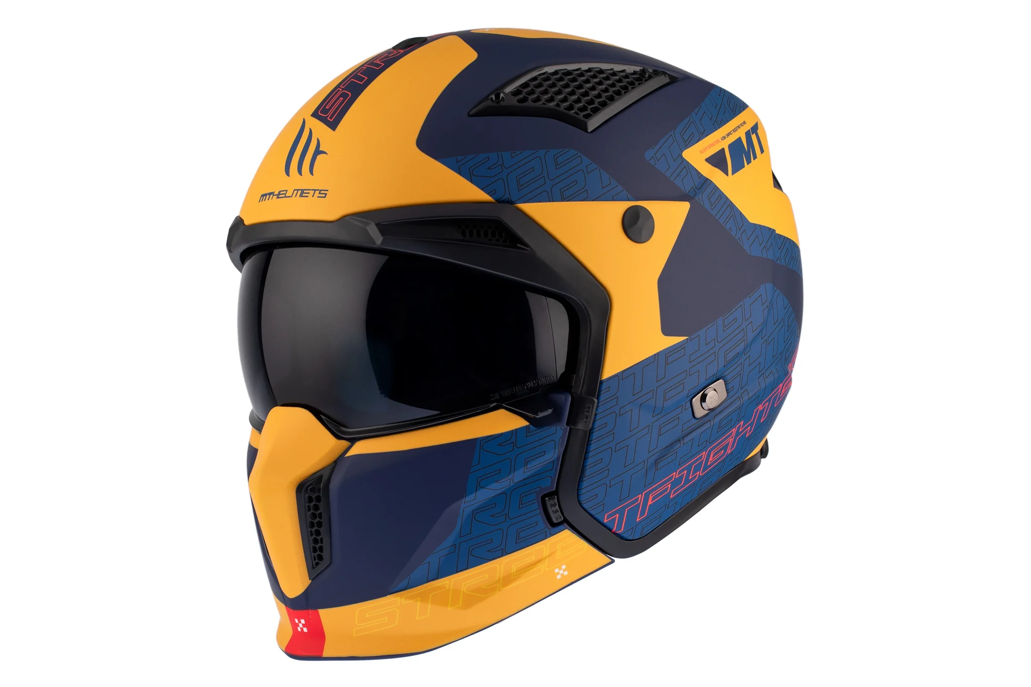 Casca MT Streetfighter SV S Totem C3 galben mat (ochelari soare integrati) – masca (protectie) barbie si cozoroc detasabile – omologare noua ECE 22.06 L (59/60cm)