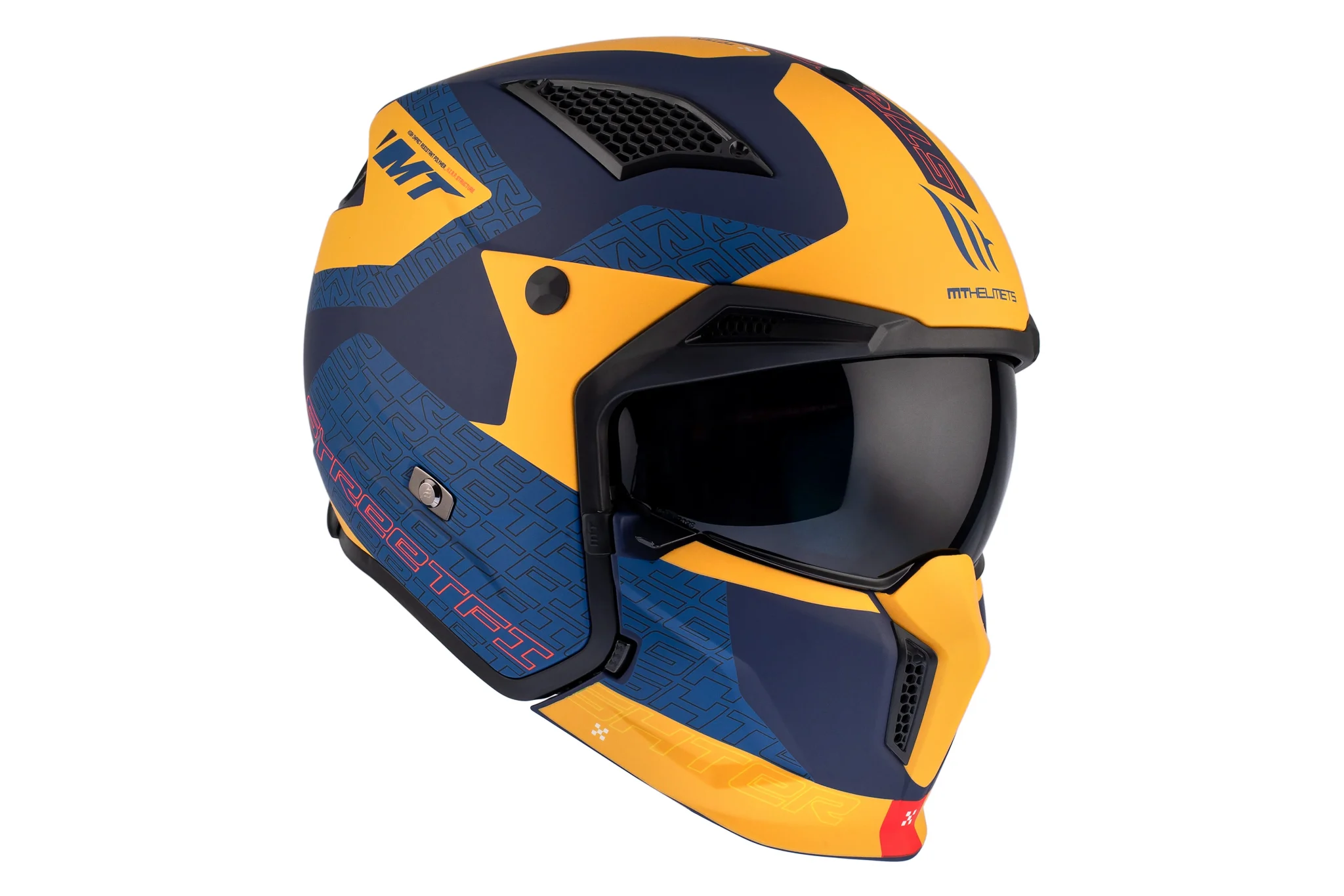 Casca MT Streetfighter SV S Totem C3 galben mat (ochelari soare integrati) – masca (protectie) barbie si cozoroc detasabile – omologare noua ECE 22.06 L (59/60cm)